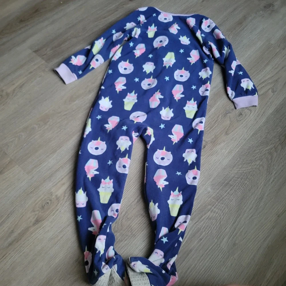 Carter's Girls Footed Pajamas 5 Navy Blue Fleece Unicorn Cupcake Sleepwear